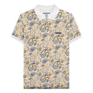 Lambretta Mens SS25 Paisley Branded Big & Tall Polo Shirt / White/Navy